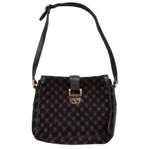 MARIO VALENTINO Monogram Women's Shoulder Bag Brown + Black Canvas Leather | COA